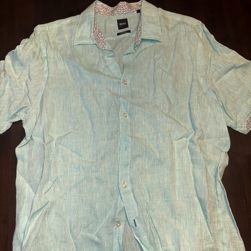 Hugo Boss Aqua Linen Casual Button Down Shirt